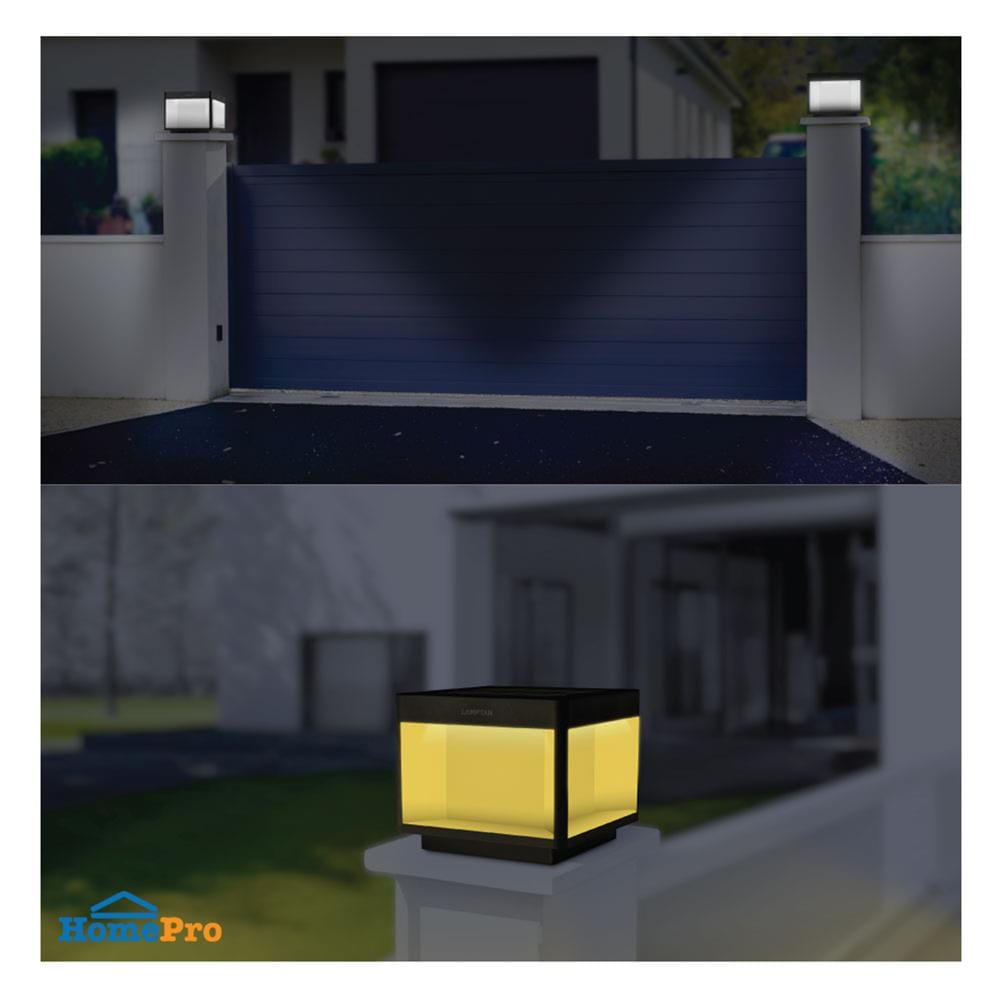 ไฟหัวเสา SOLAR LAMPTAN POLE CUBIC 15 วัตต์ DAYLIGHT/COOL WHITE/WARM WHITE สีดำ
