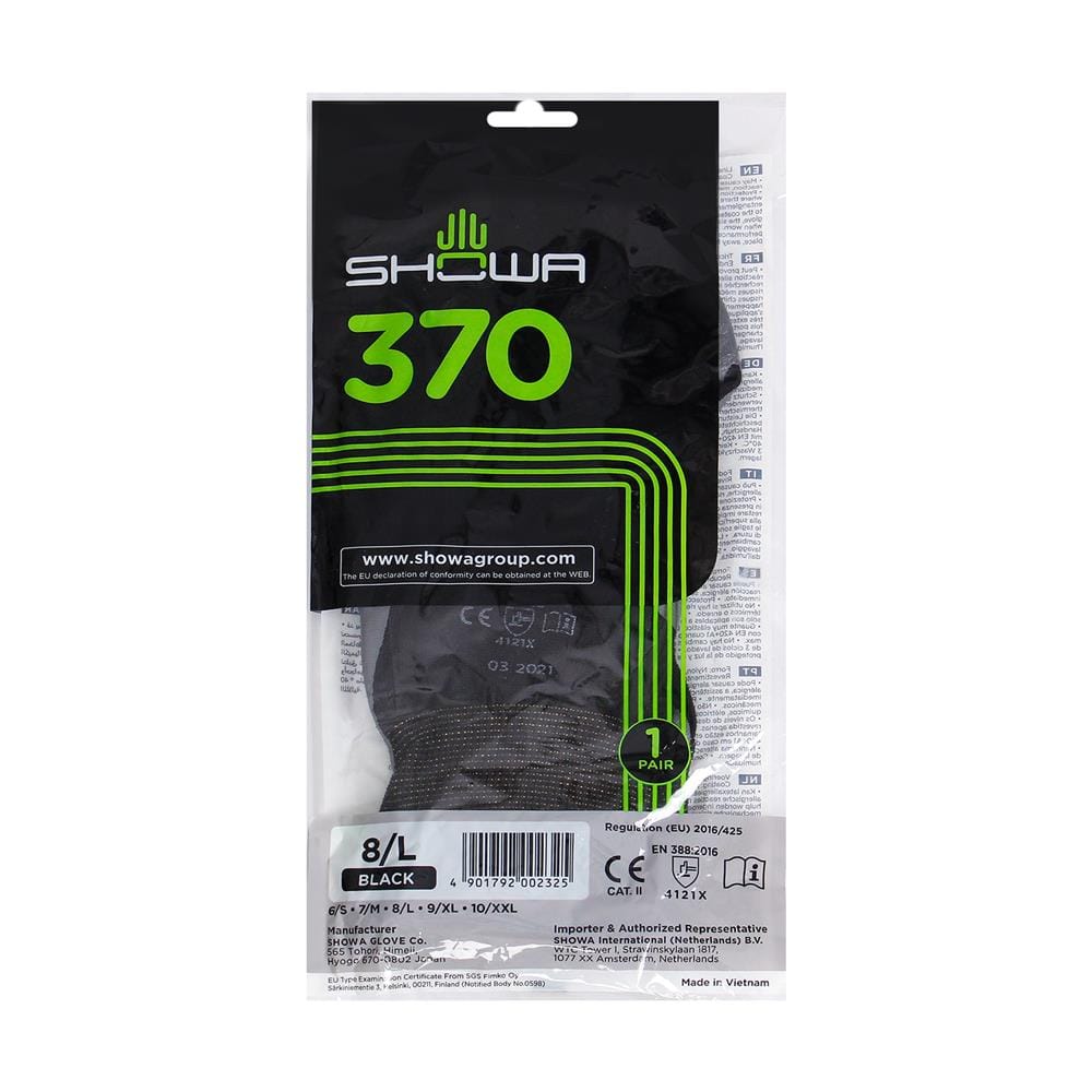 ถุงมือไนลอนเคลือบยาง SHOWA 370 SIZE L สีดำ