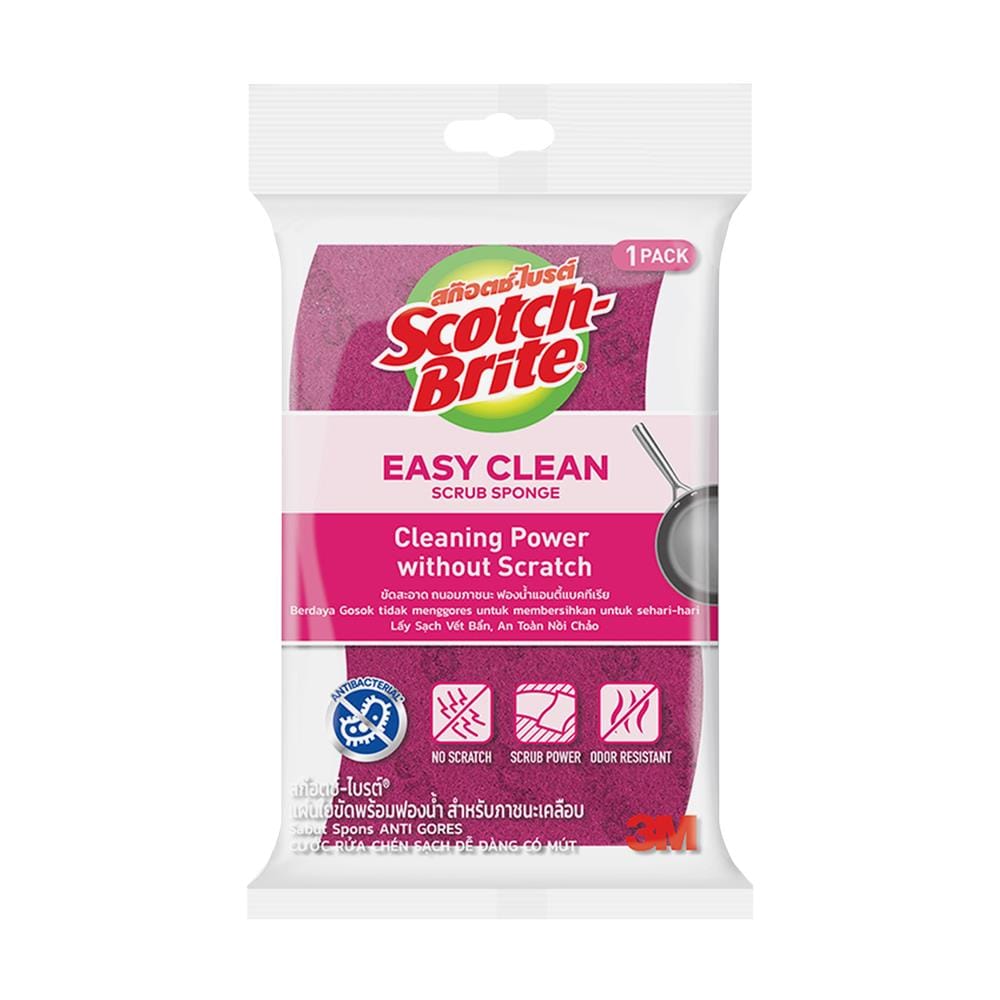 ฟองน้ำพร้อมใยขัด SCOTCH-BRITE ANTIBACTERIAL 11.5x7 ซม. สีชมพู