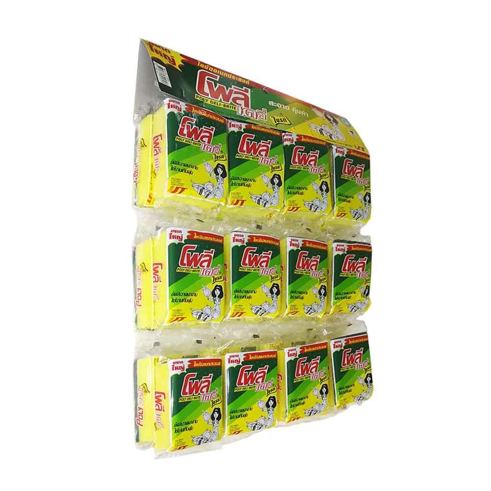 ฟองน้ำพร้อมใยขัด POLY-BRITE 305-3 8x3x11 ซม. (แพ็ก 24 ชิ้น)