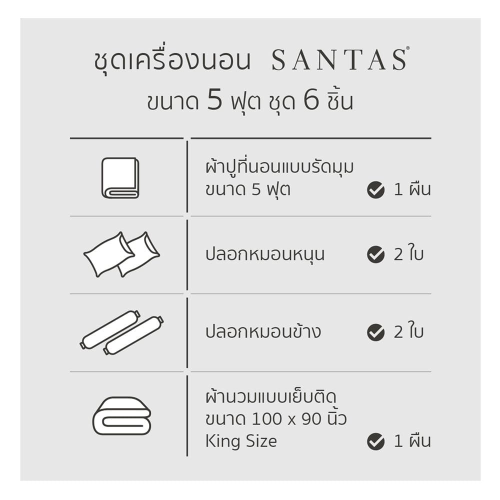 ชุดผ้าปูที่นอน 5 ฟุต 6 ชิ้น SANTAS TWEEDIA GR