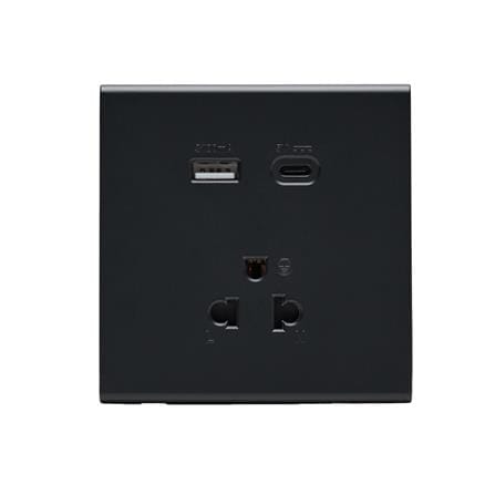 ชุดเต้ารับเดี่ยว 3 ขา พร้อม USB และ TYPE-C SAHN D10LUSBC-BL สีดำ