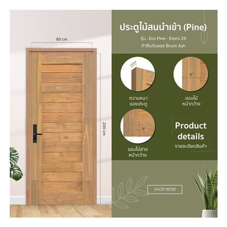 ประตูไม้สน ไม่เจาะลูกบิด D2D ECO PINE - EZERO 29 80x200 ซม. สีเบิร์นแอช_3