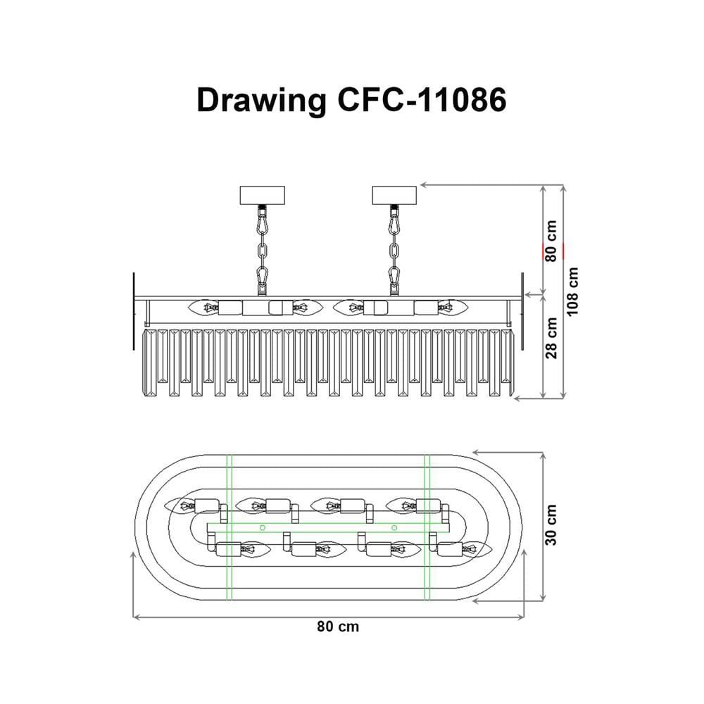 ไฟช่อ EVL CFC-11086 สีทอง/ใส 8 หัว