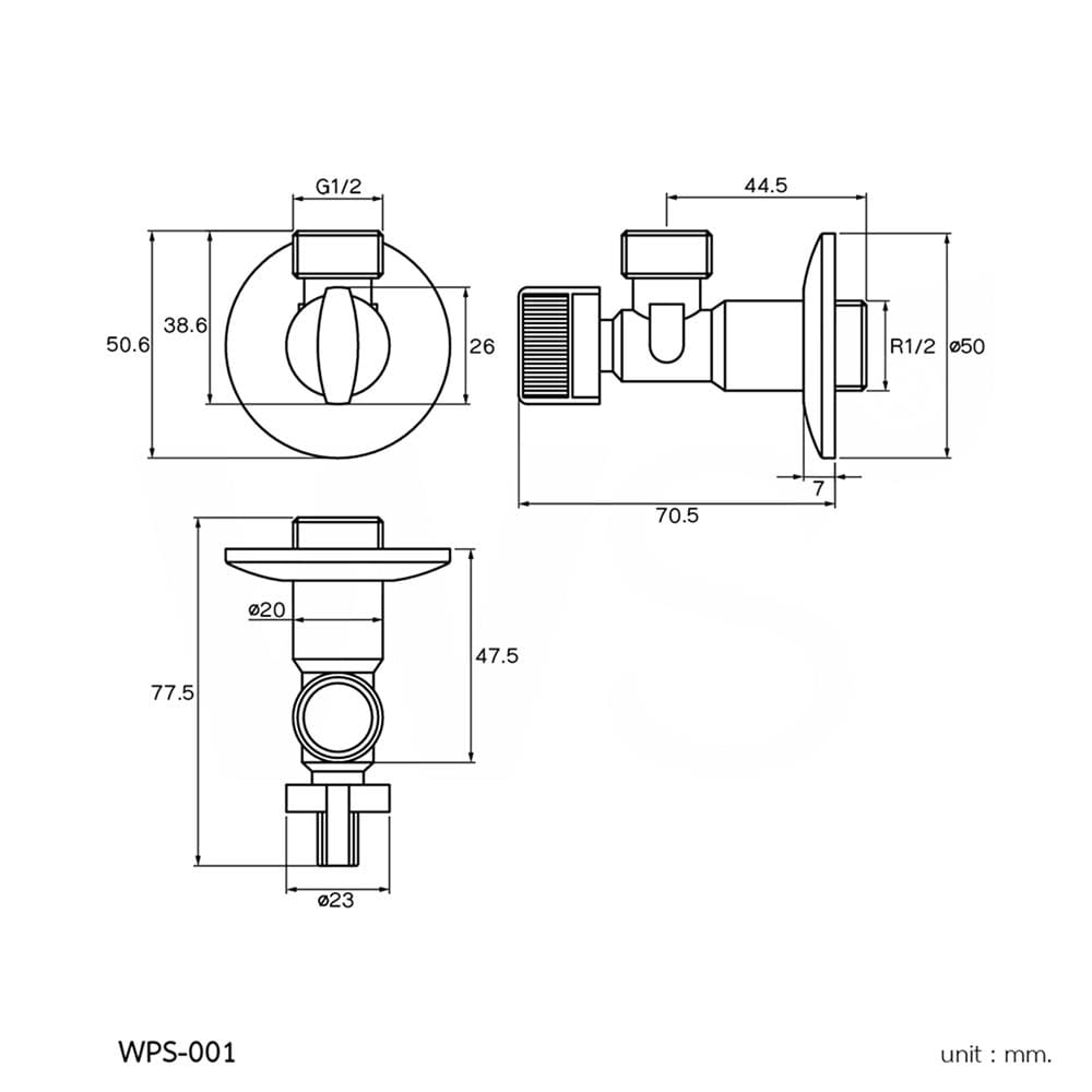 สต๊อปวาล์ว 1 ทาง WS  WPS-001 สีโครม