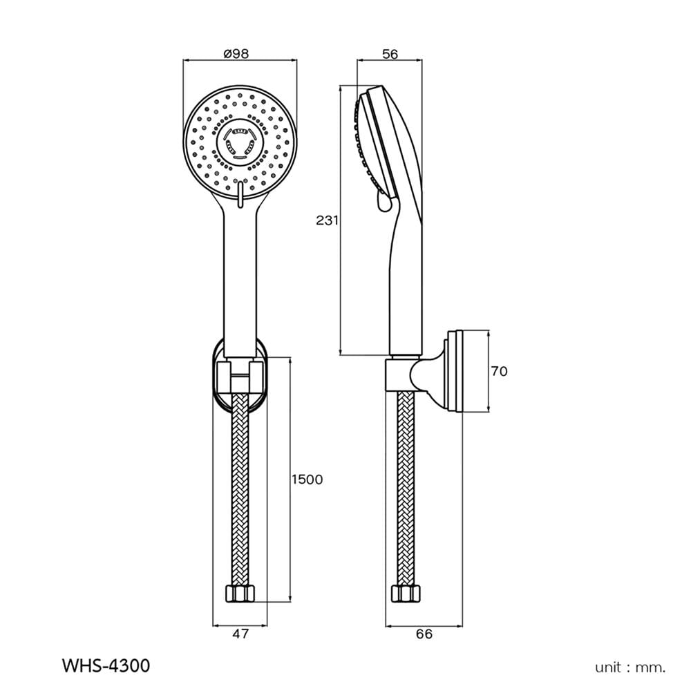 ชุดฝักบัวสายอ่อน 3 ระดับ WS WHS-4300 สีโครม