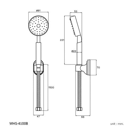 ชุดฝักบัวสายอ่อน 1 ระดับ WS WHS-4100B สีดำ_2