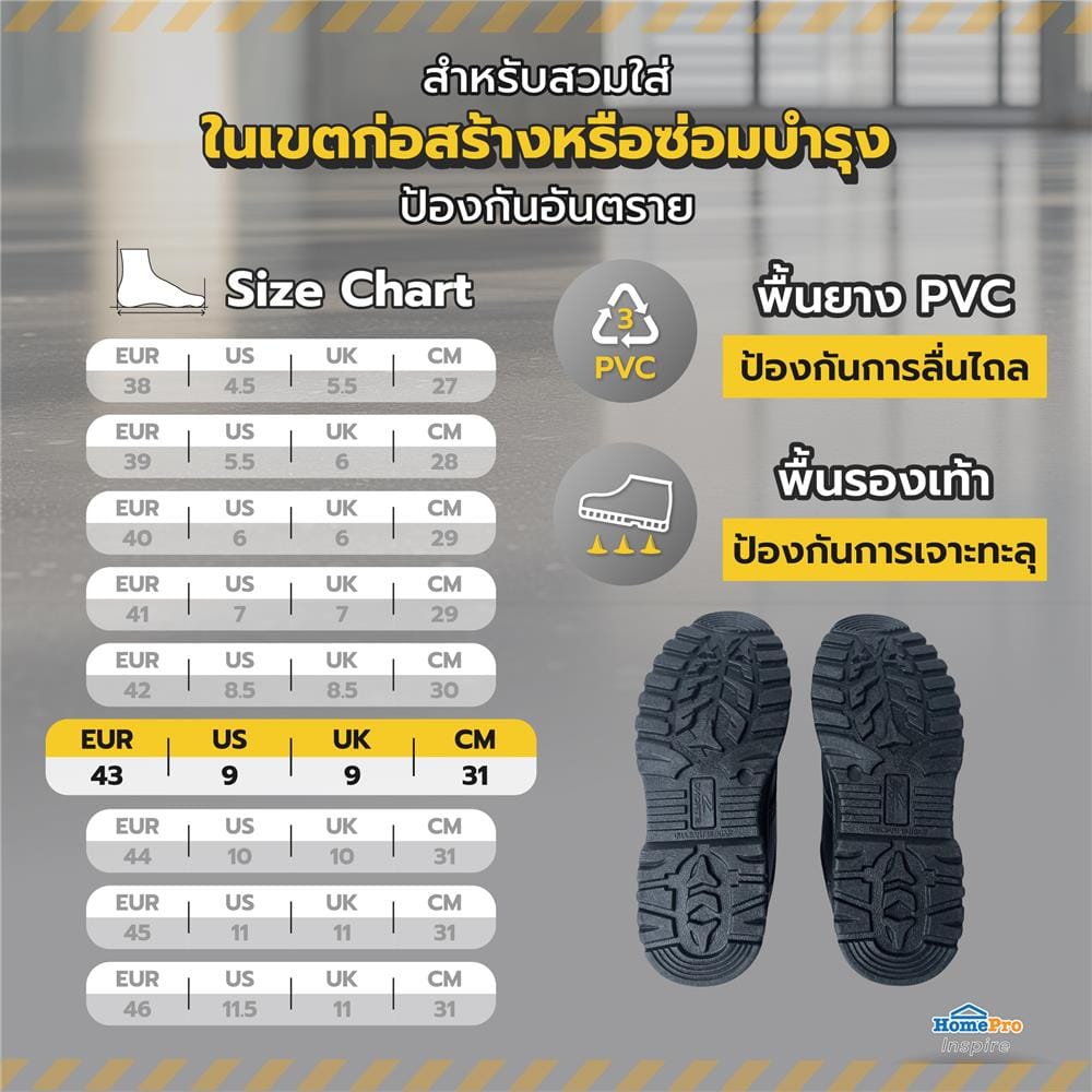รองเท้านิรภัย DEXZON STANDARD เบอร์ 43 สีดำ