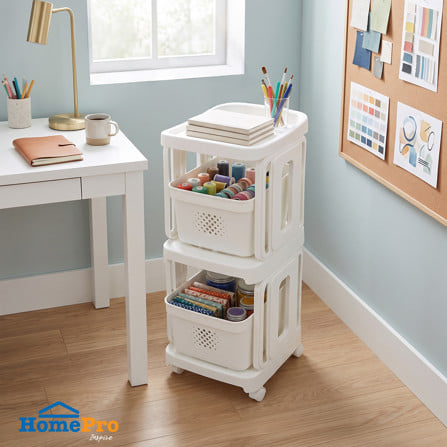 ชั้นลิ้นชัก 2 ชั้น STACKO GENTLE 32x38x81 ซม. สีขาว_0