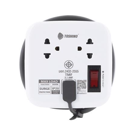 รางปลั๊กไฟ 2 ช่อง 1 สวิตซ์ 2 USB TOSHINO 16 แอมป์ 1.1 ม. สีขาว_0