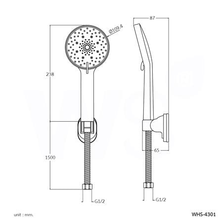 ชุดฝักบัวสายอ่อน 3 ระดับ WS WHS-4301 สีโครม_2
