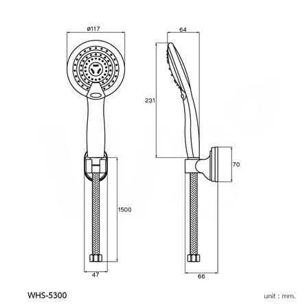 ชุดฝักบัวสายอ่อน 3 ระดับ WS WHS-5300 สีโครม_2