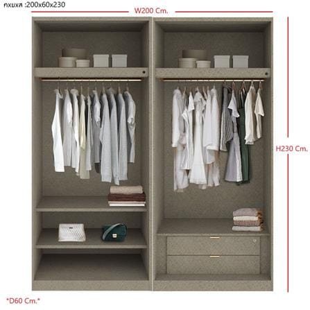 ตู้เสื้อผ้า 4 บานเปิด SB BUILT IN WARDROBE PLUS 59061022 200 ซม. สีเทา_2