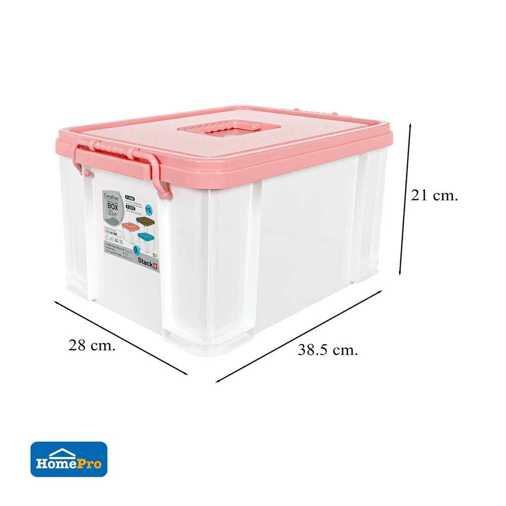 กล่องฝาล็อกหูหิ้ว 15 ลิตร STACKO 28x38.5x21 ซม. สีชมพู