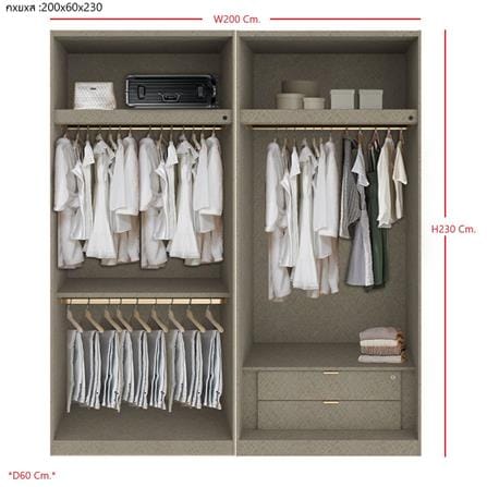 ตู้เสื้อผ้า 4 บานเปิด SB BUILT IN WARDROBE PLUS 59060949 200 ซม. สีเทา_3