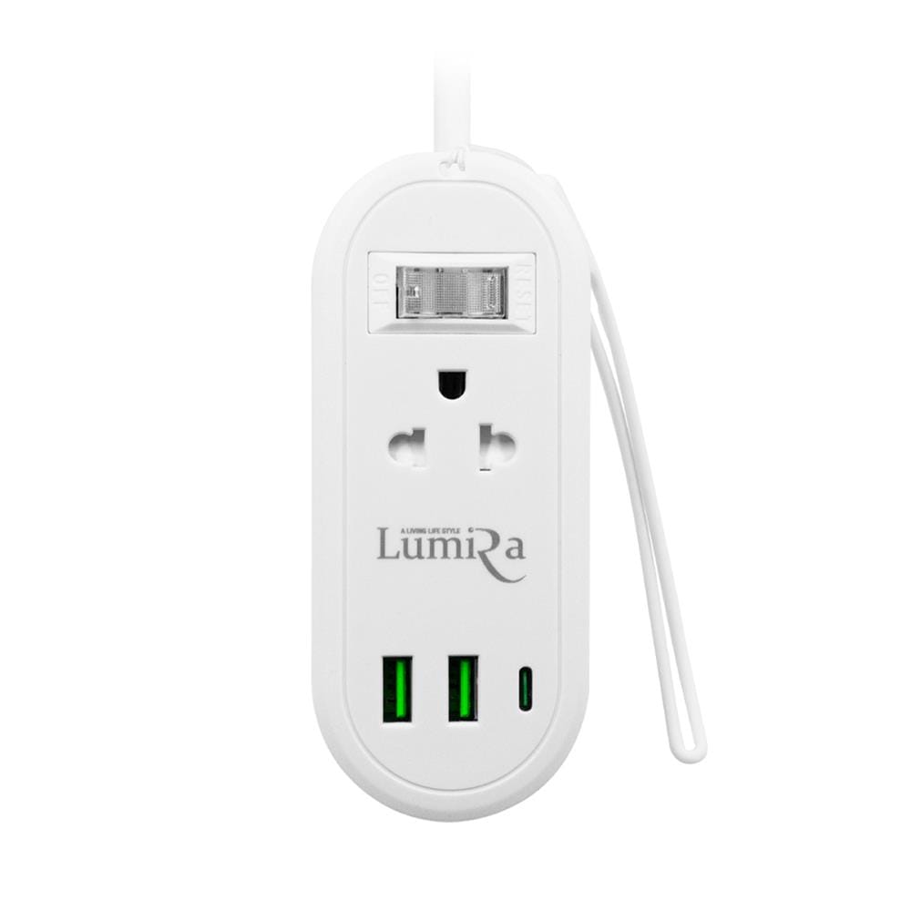 รางปลั๊กไฟ 1 สวิตซ์ 2 ช่อง 2 USB 1 TYPE-C LUMIRA TRAVEL LS-024/2U 1.2 ม. สีขาว