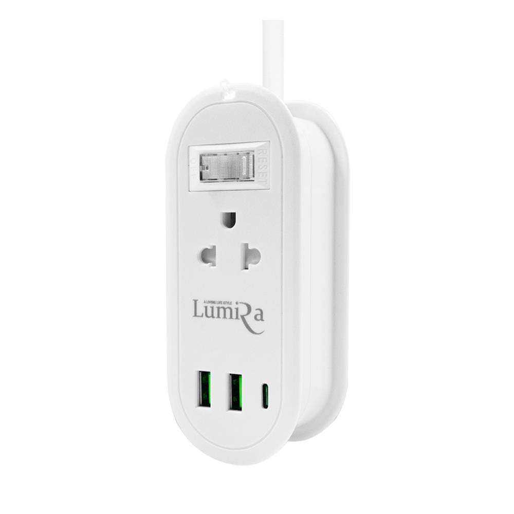 รางปลั๊กไฟ 1 สวิตซ์ 2 ช่อง 2 USB 1 TYPE-C LUMIRA TRAVEL LS-024/2U 1.2 ม. สีขาว