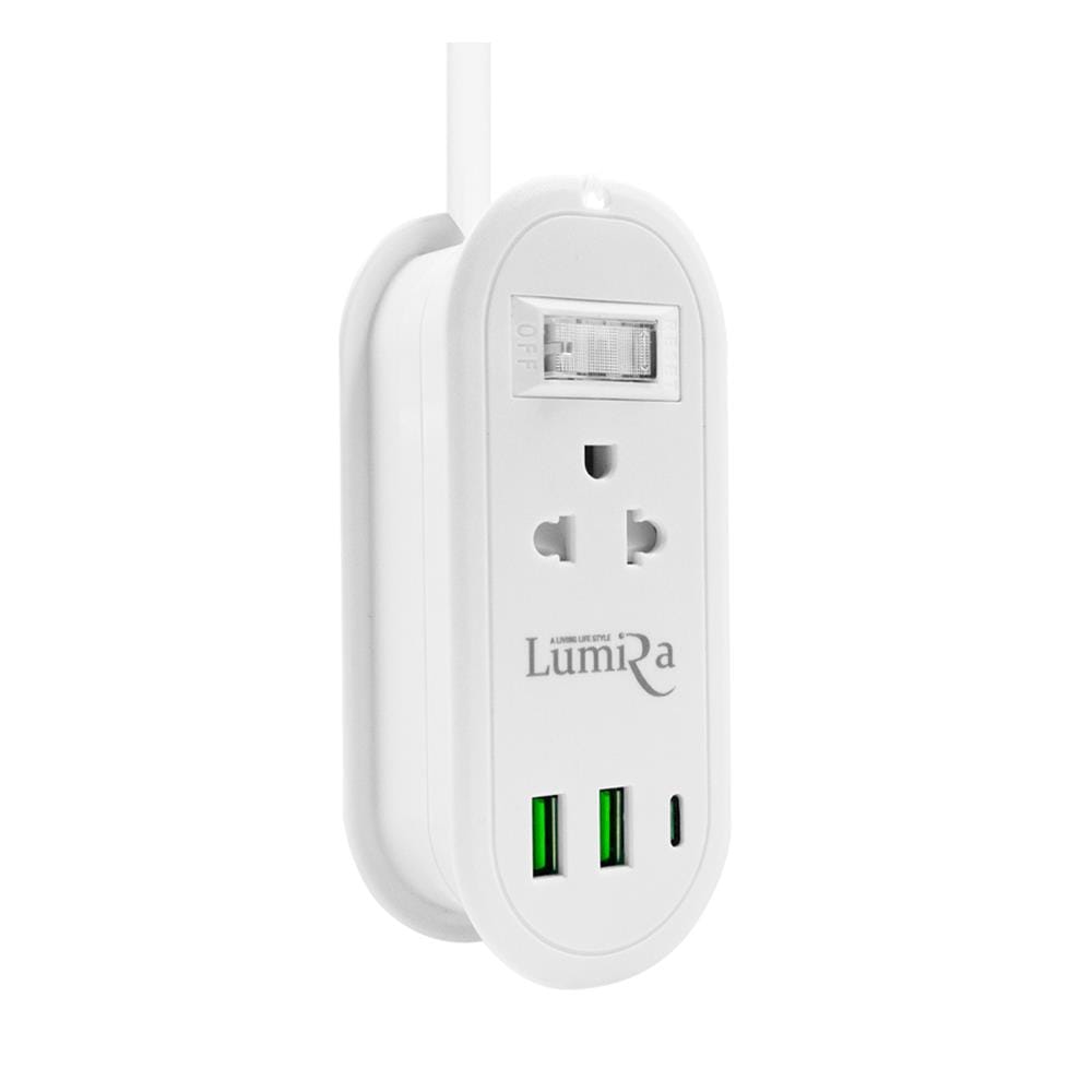 รางปลั๊กไฟ 1 สวิตซ์ 2 ช่อง 2 USB 1 TYPE-C LUMIRA TRAVEL LS-024/2U 1.2 ม. สีขาว