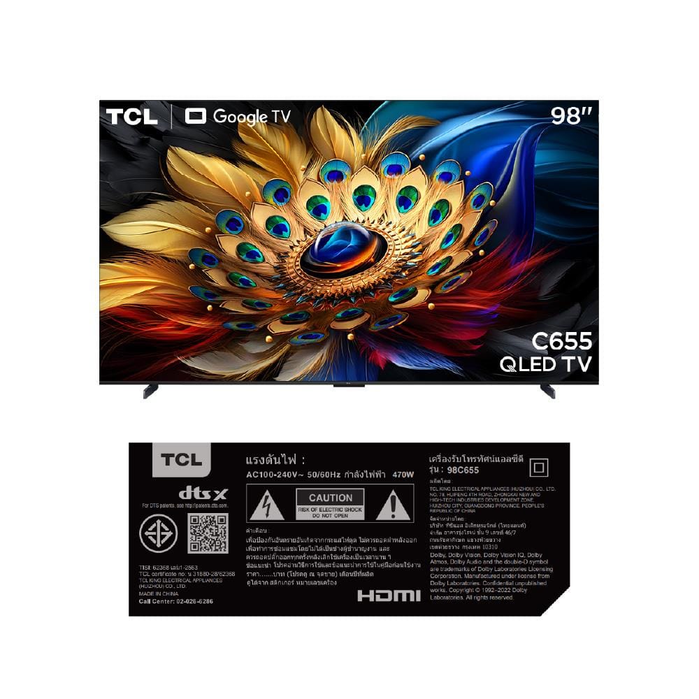ทีวีคิวแอลอีดี 98 นิ้ว TCL (4K, QLED, GOOGLE TV) 98C655