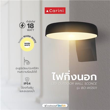 ไฟกิ่งภายนอก LED CARINI BO-WG501 18 วัตต์ WARM WHITE สีดำ_4