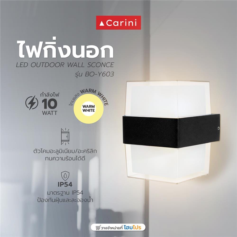 ไฟกิ่งภายนอก LED CARINI BO-Y603 10 วัตต์ WARM WHITE สีดำ