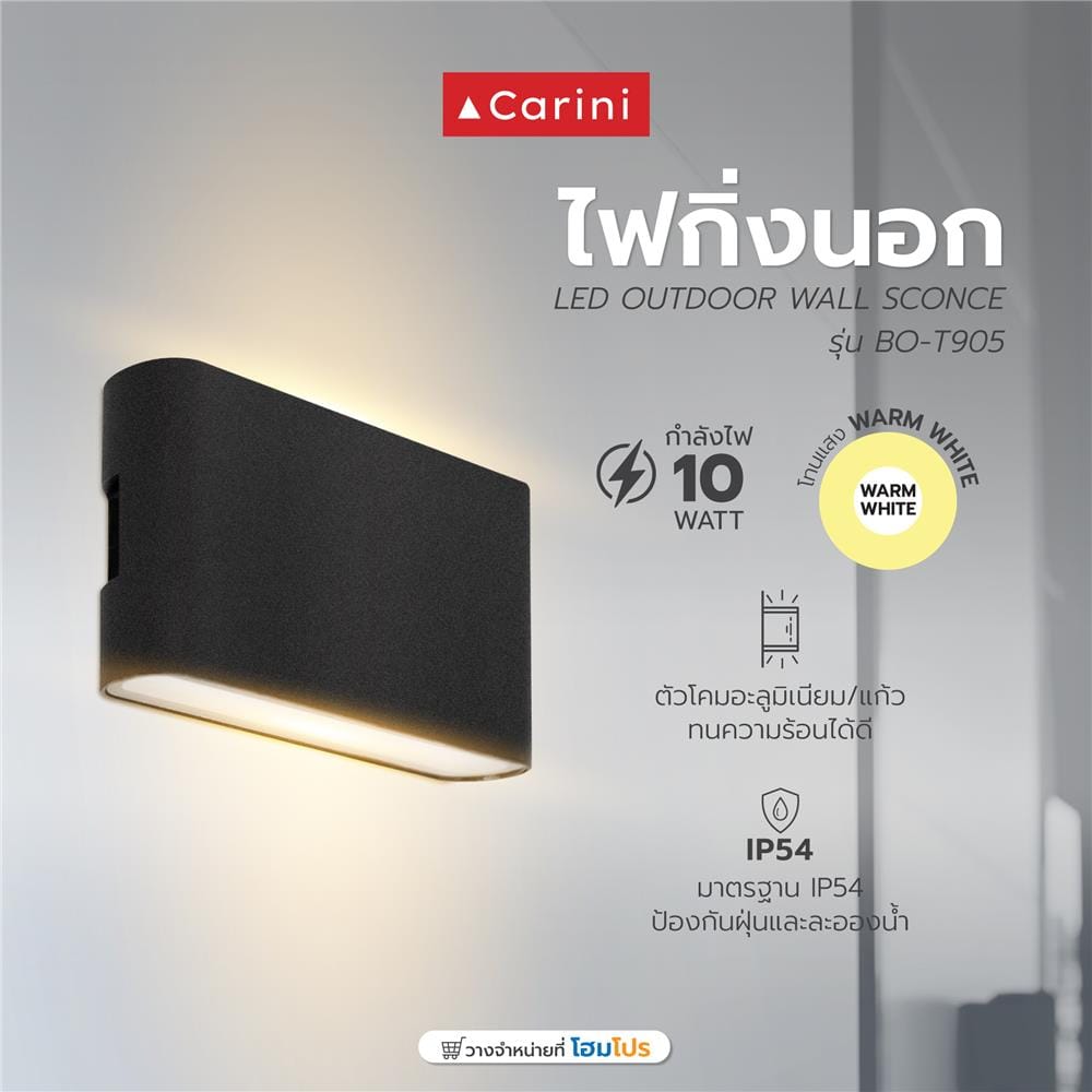 ไฟกิ่งภายนอก LED CARINI BO-T905 10 วัตต์ WARM WHITE สีดำ