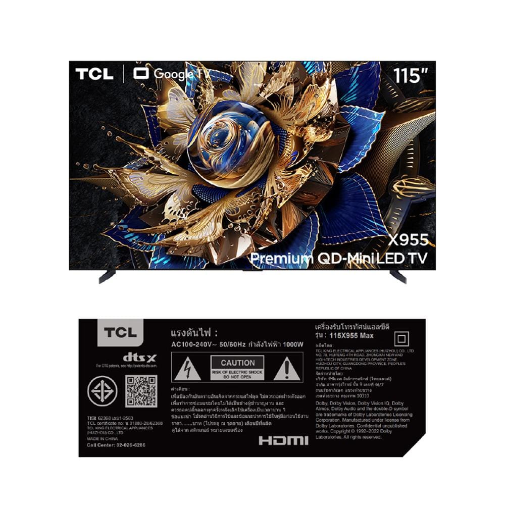 ทีวีมินิแอลอีดี 115 นิ้ว TCL (4K, MINI LED, GOOGLE TV) 115X955 MAX