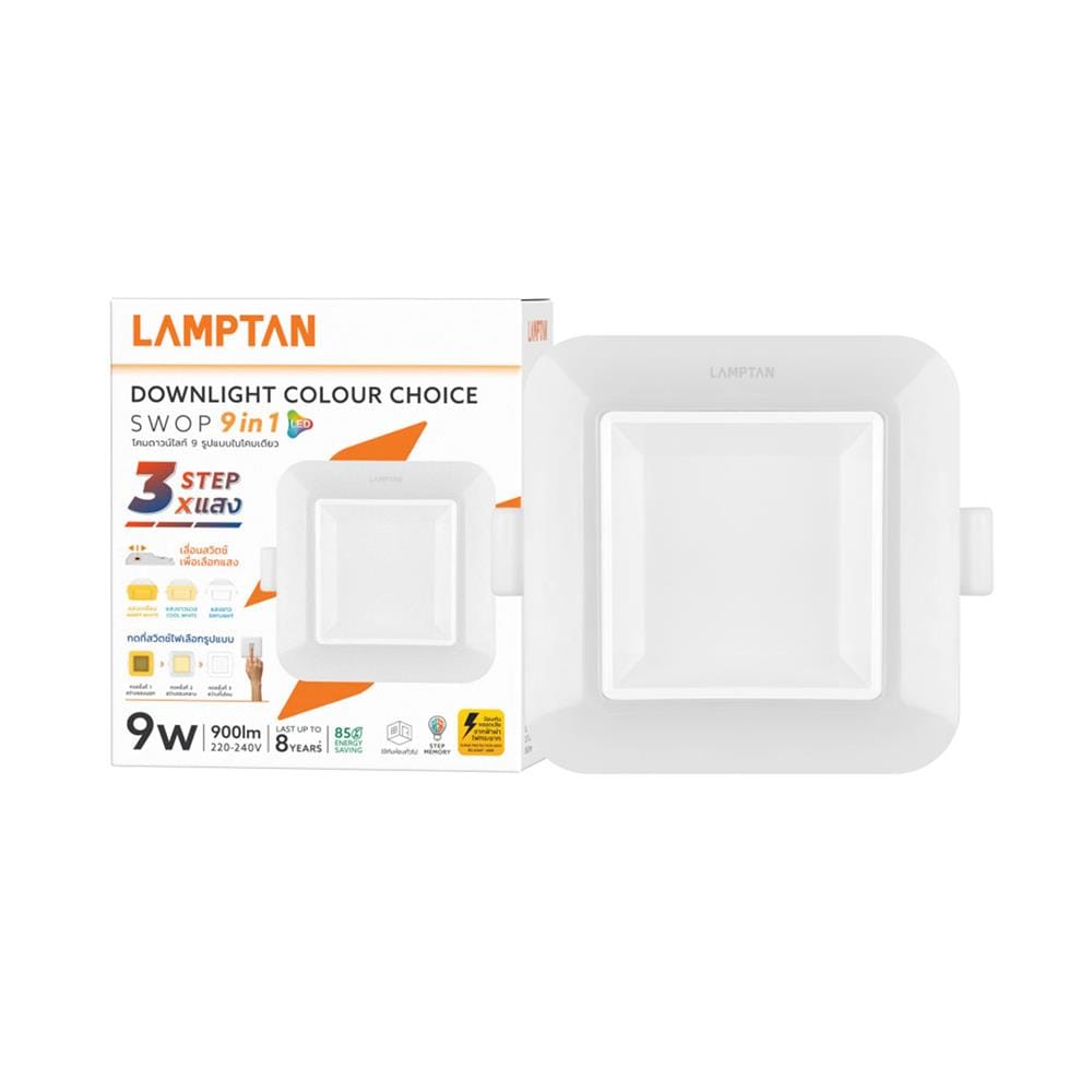 ดาวน์ไลท์ LED LAMPTAN SWOP 3.7 นิ้ว 9 วัตต์ DAYLIGHT/COOL WHITE/WARM WHITE สีขาว