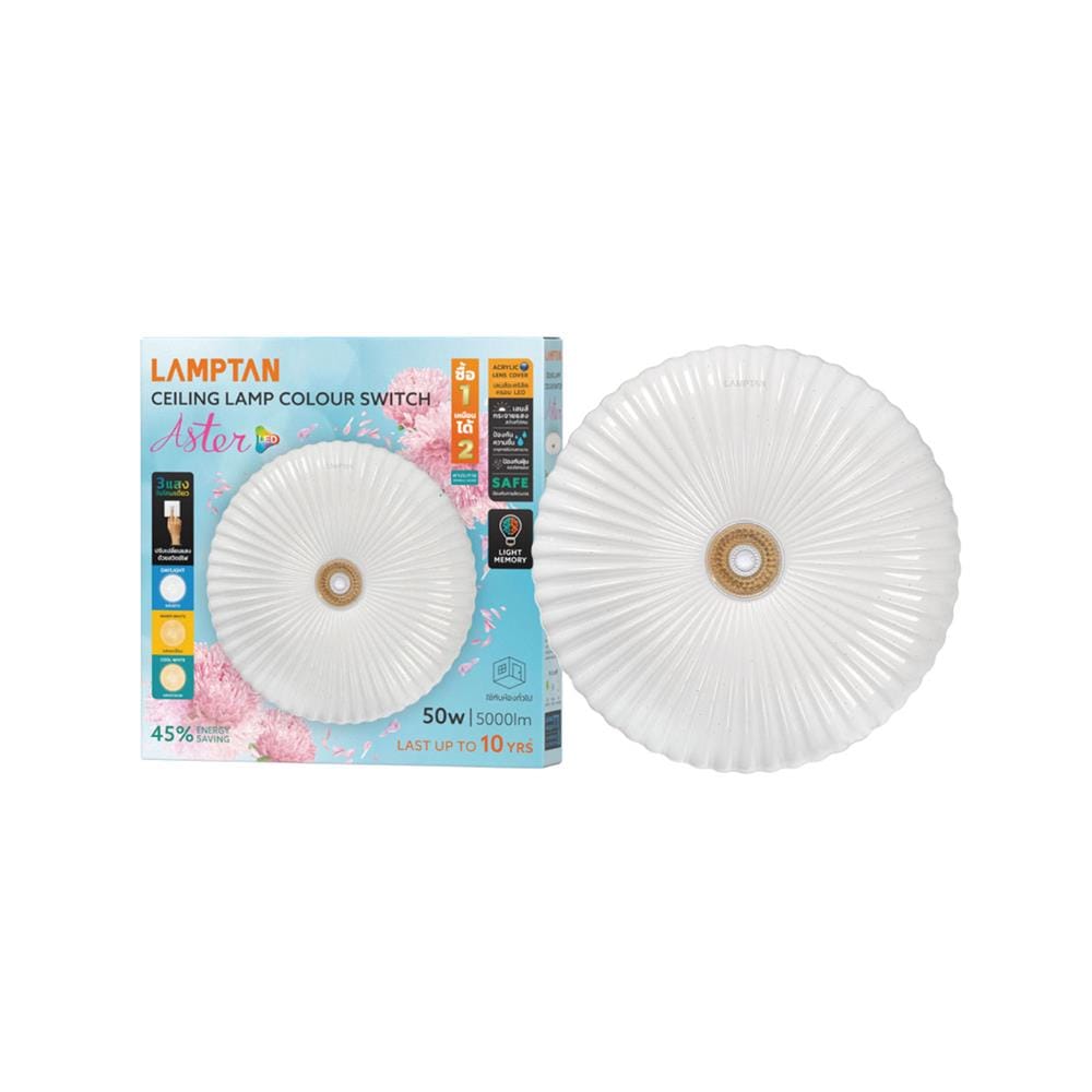 ไฟเพดาน LED LAMPTAN ASTER 19 นิ้ว 50 วัตต์ DAYLIGHT/COOL WHITE/WARM WHITE สีขาว