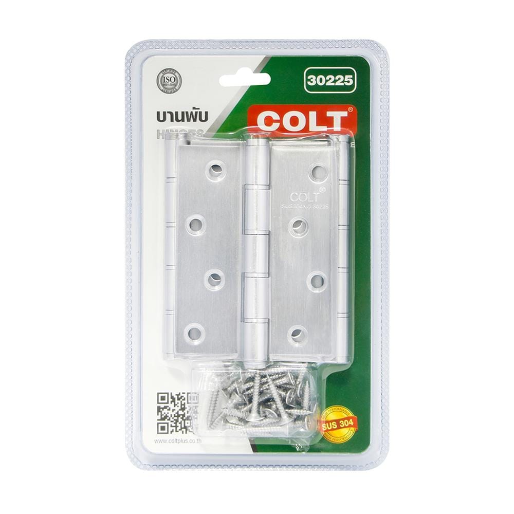 บานพับ 4X3 นิ้ว X 2 มม. COLT 30225 สีสเตนเลส แพ็ก 3 ชิ้น
