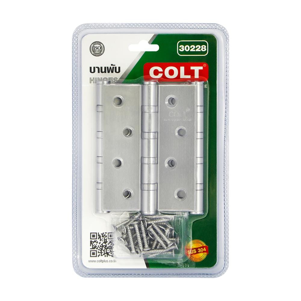 บานพับ 4X3 นิ้ว X 2 มม. COLT 30228 SUS304 สีสเตนเลส (แพ็ก 3 ชิ้น)