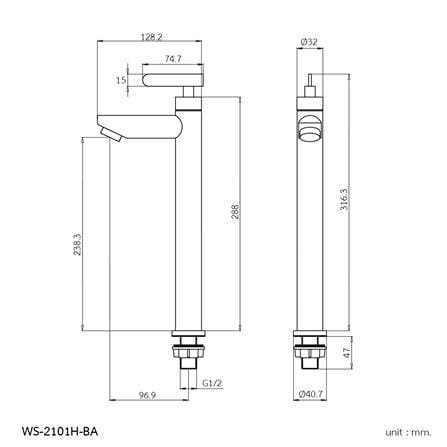 ก๊อกอ่างล้างหน้า WS WS-2101H-BA สีดำ_3