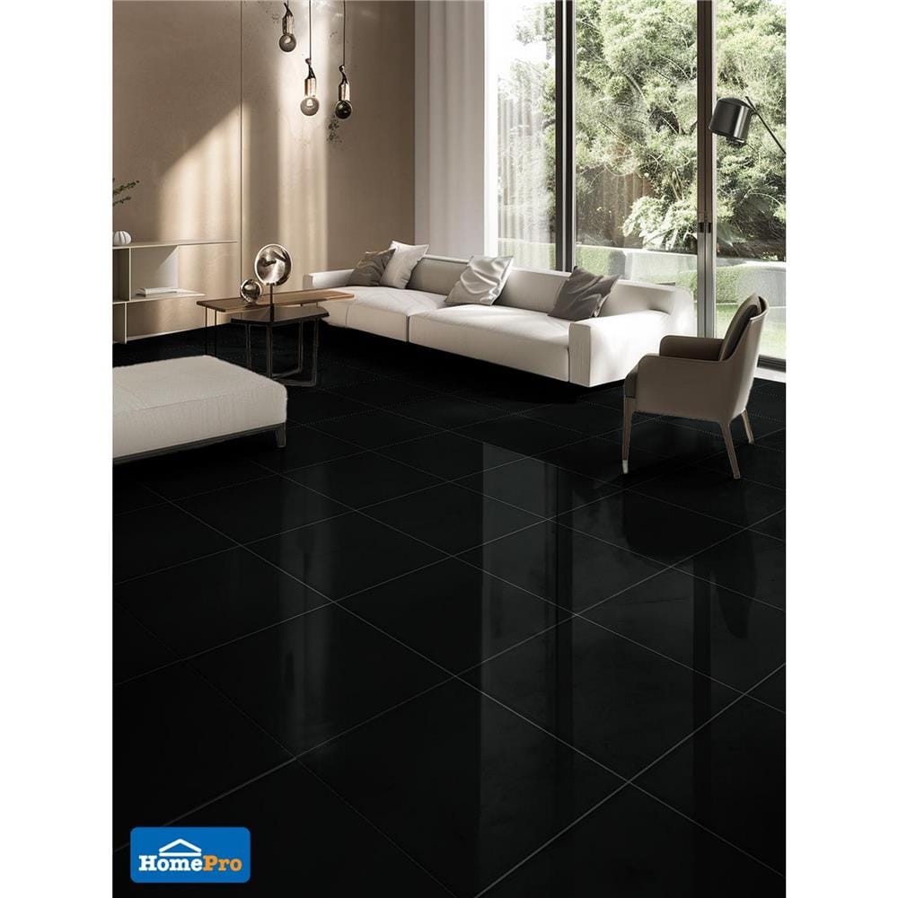 กระเบื้องพื้นพอร์ซเลน 60x60 ซม. TARA ซุปเปอร์แบล็ค นาโน ดำ PM 1.44 ตร.ม.