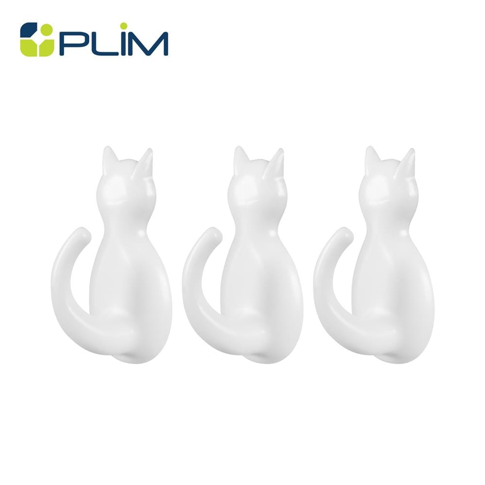 ขอแขวนรูปแมวติดเทปกาว PLIM XY-0501 สีขาว แพ็ก 3 ชิ้น