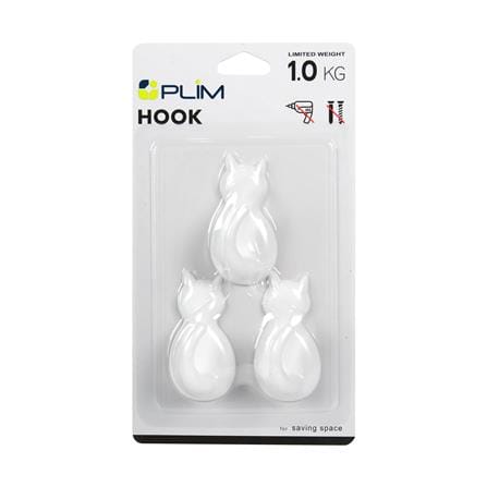 ขอแขวนรูปแมวติดเทปกาว PLIM XY-0501 สีขาว แพ็ก 3 ชิ้น_3