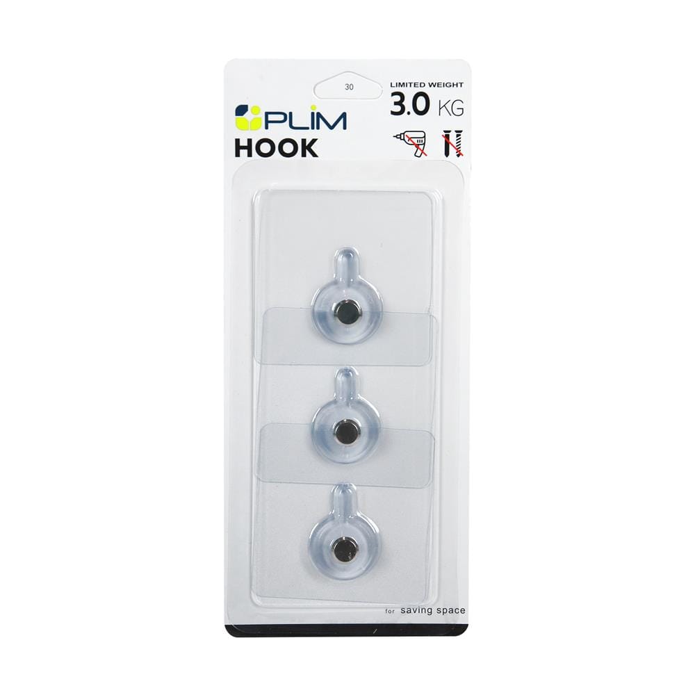 ขอแขวนเหลี่ยมติดเทปกาว PLIM XY-0104 สีใส แพ็ก 3 ชิ้น