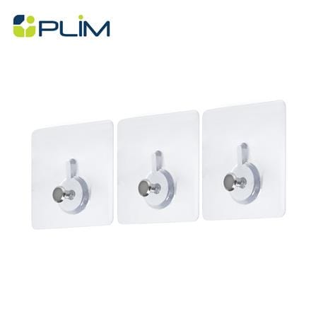 ขอแขวนเหลี่ยมติดเทปกาว PLIM XY-0104 สีใส แพ็ก 3 ชิ้น_0