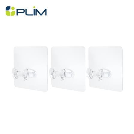 ขอแขวนเหลี่ยมติดเทปกาว PLIM XY-0102 สีใส แพ็ก 3 ชิ้น_0