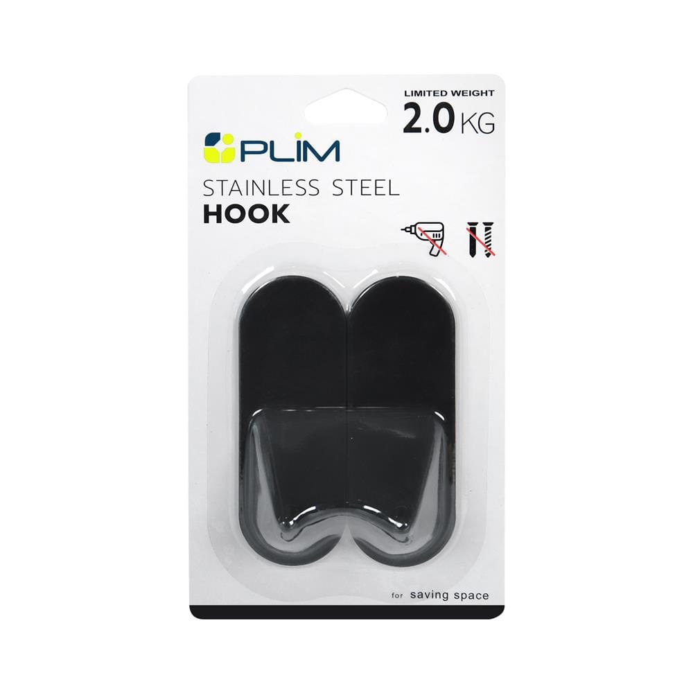 ขอแขวนสเตนเลสติดเทปกาว PLIM XY-0847 สีดำ แพ็ก 2 ชิ้น
