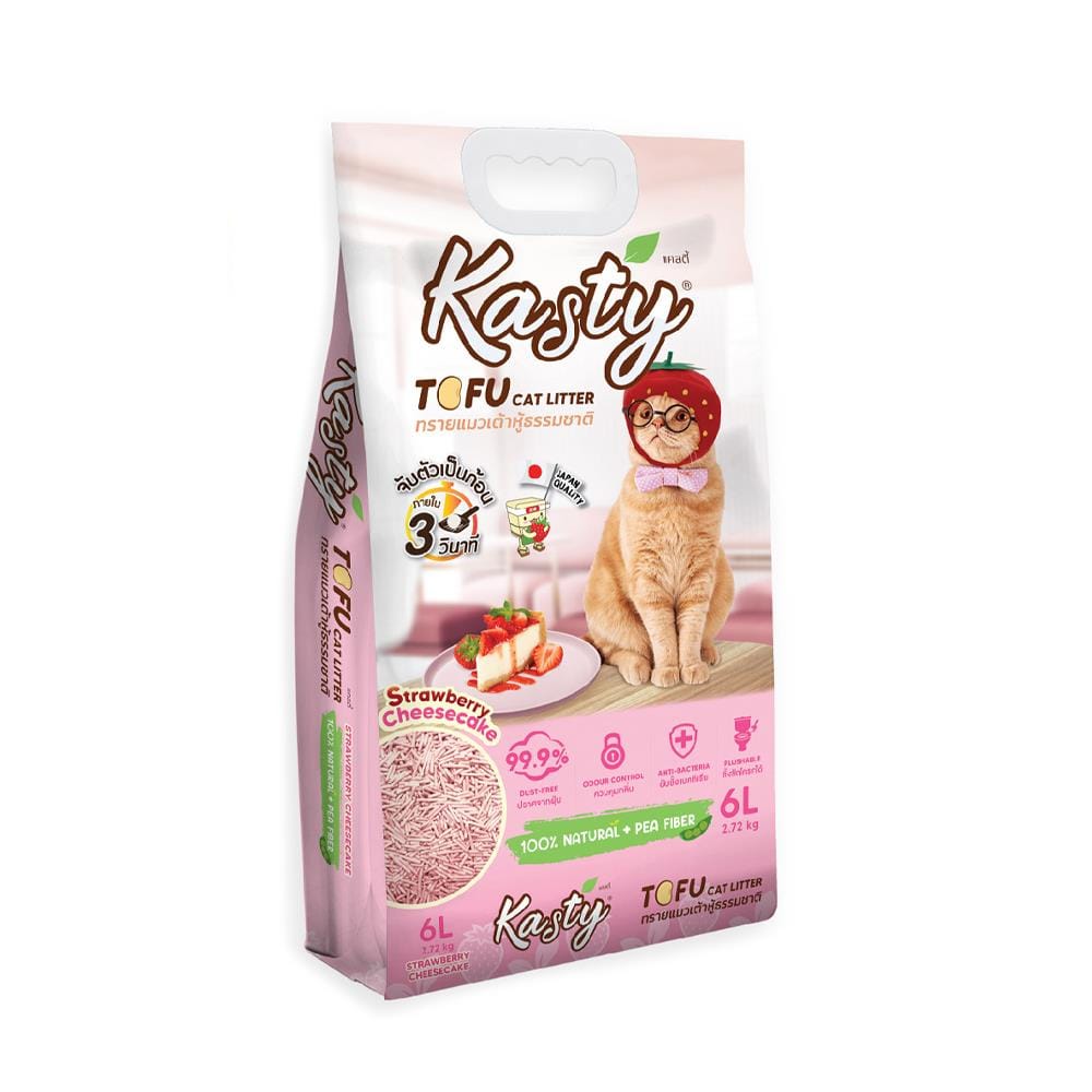 ทรายแมวเต้าหู้ KASTY TOFU CAT LITTER กลิ่นสตรอว์เบอร์รี่ชีสเค้ก 6 ลิตร