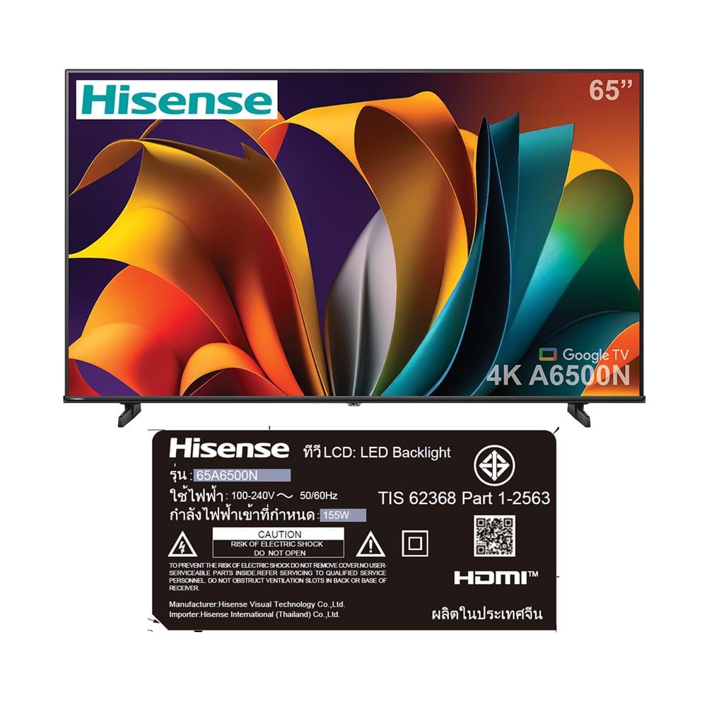 ทีวีแอลอีดี 65 นิ้ว HISENSE (4K, LED, GOOGLE TV) 65A6500N