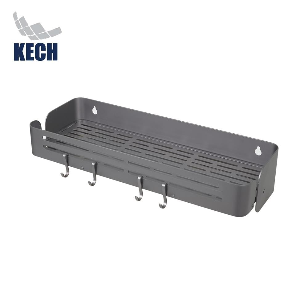 ชั้นวางอเนกประสงค์ติดผนัง 40 ซม. พร้อมตะขอแขวน 4 ชิ้น KECH GRAY