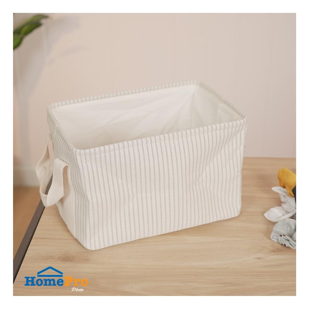 ถังผ้าเหลี่ยมหูหิ้ว PLIM STRIPES SIZE M สีเทา