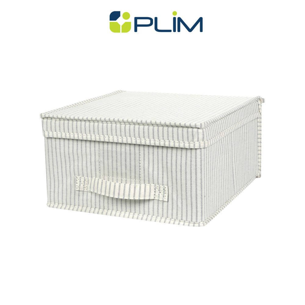 ถังผ้าเหลี่ยมมีฝา PLIM STRIPES SIZE S สีเทา