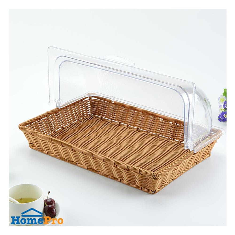 ตะกร้าหวายเทียม พร้อมฝาครอบพลาสติกใส KECH 53x32.5x24 ซม.