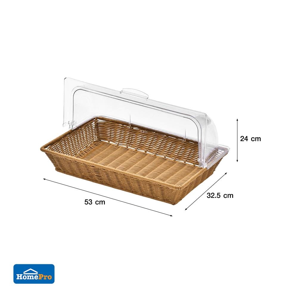 ตะกร้าหวายเทียม พร้อมฝาครอบพลาสติกใส KECH 53x32.5x24 ซม.