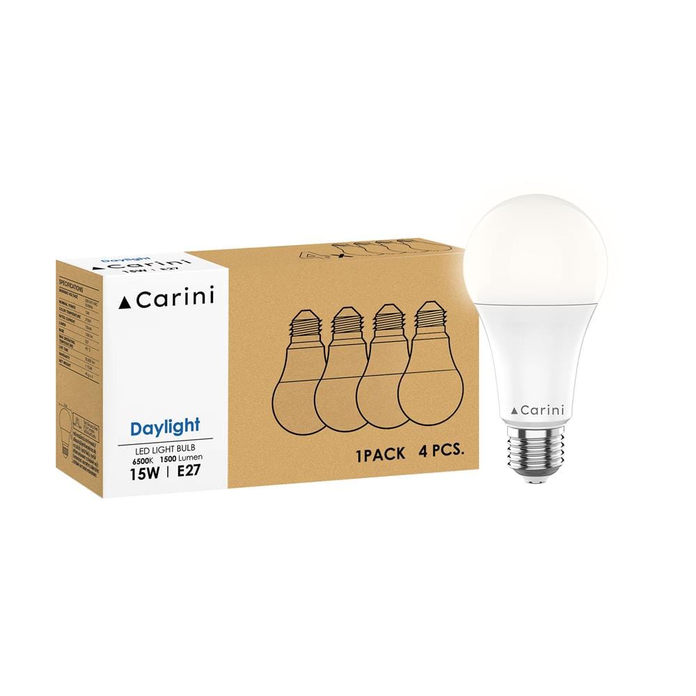 หลอด LED CARINI A65 ECOLIFE 15 วัตต์ DAYLIGHT E27 แพ็ก 4 ชิ้น
