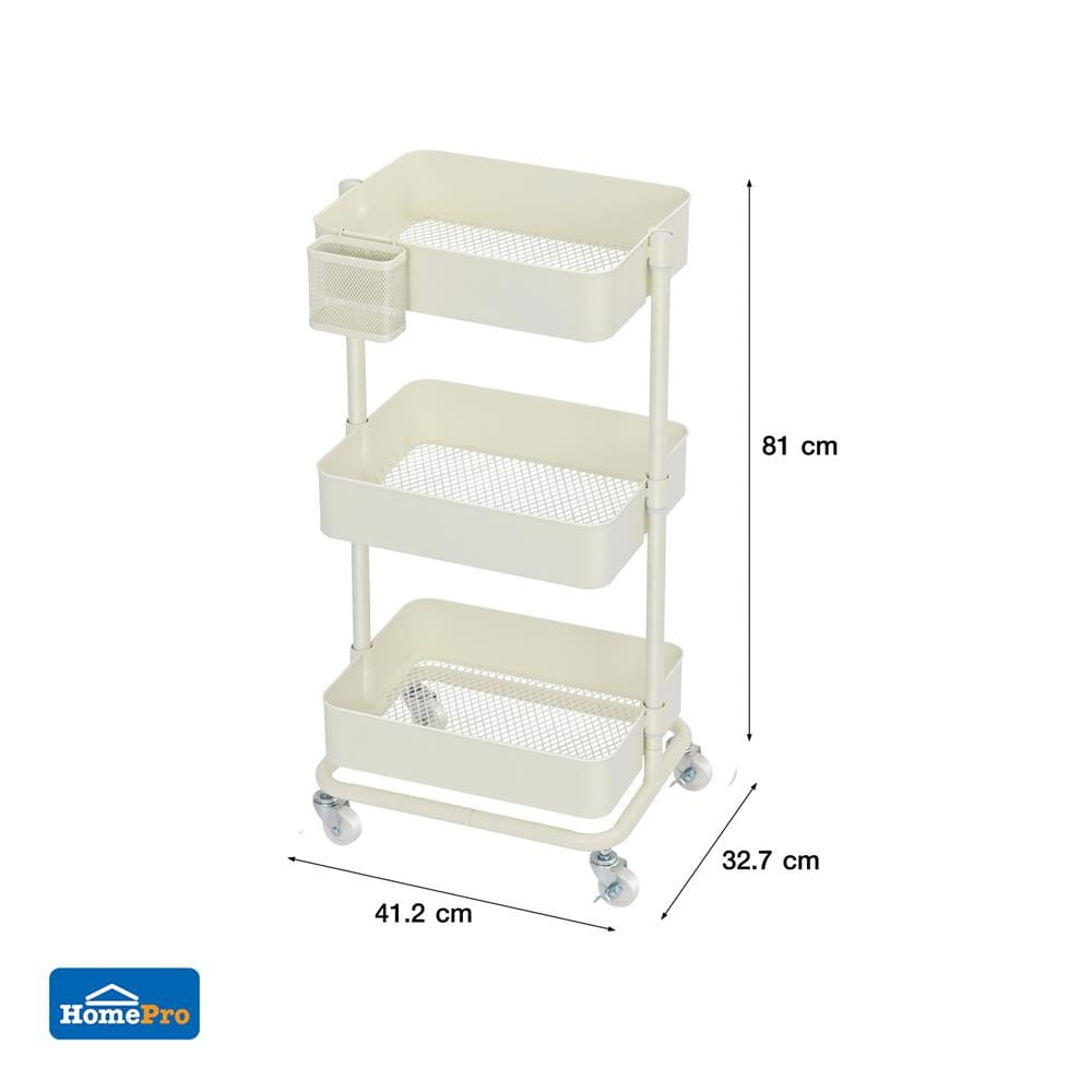 ชั้นวางของ 3 ชั้น มีล้อ STACKO WENDY 41.2x32.7x81 ซม. สีขาว