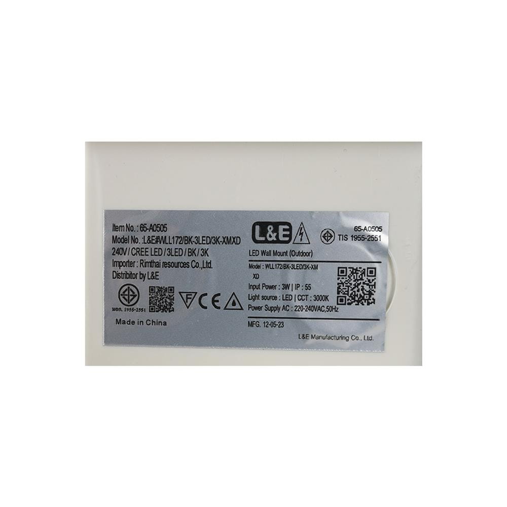 ไฟผนังภายนอก LED L&E 65-A0505 3 วัตต์ WARM WHITE สีดำ
