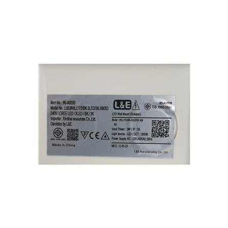ไฟผนังภายนอก LED L&E 65-A0505 3 วัตต์ WARM WHITE สีดำ_6
